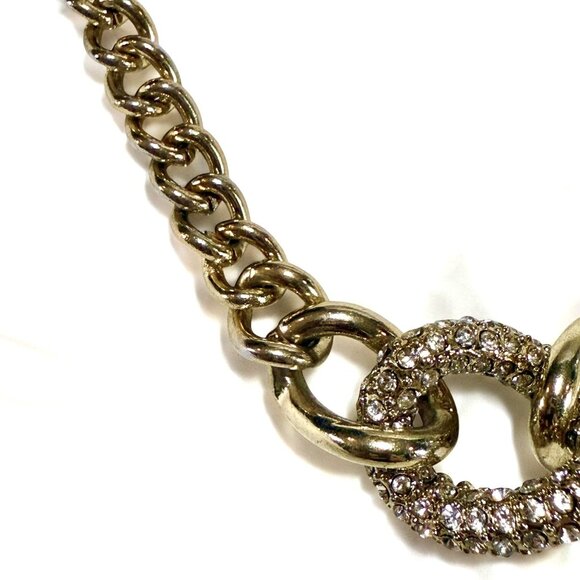 Gold Tone Chain Link Choker Necklace Rhinestone Accent - Picture 6 of 9